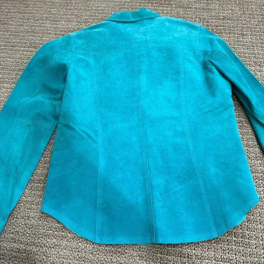 Vintage Turquoise Suede Shirt Jacket - Picture 5 of 6